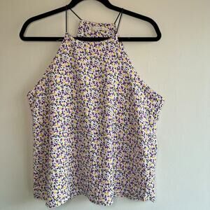 Active USA Tank Top Floral Print Halter Neckline Size Medium